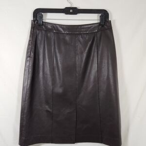 pursuits ltd brown all leather womens pencil skirt sz 6 office career minimalist